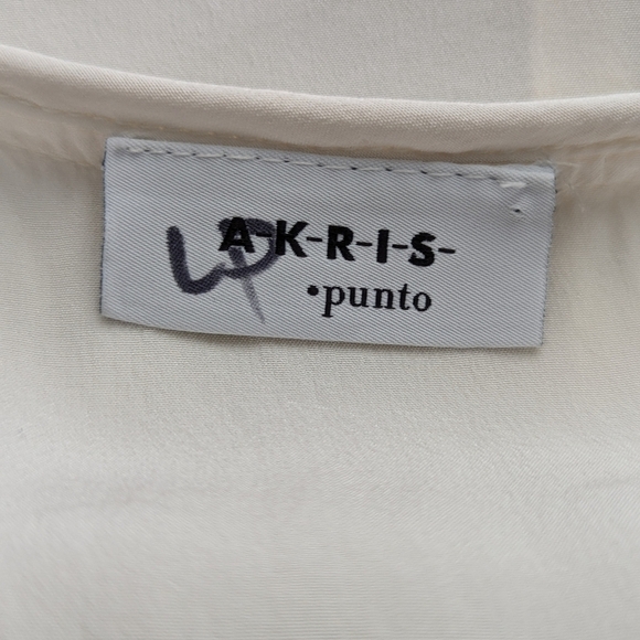 Akris Punto 100% Mulberry Silk Blouse Top Ivory Cream Tie Neck Size Medium - Picture 9 of 11